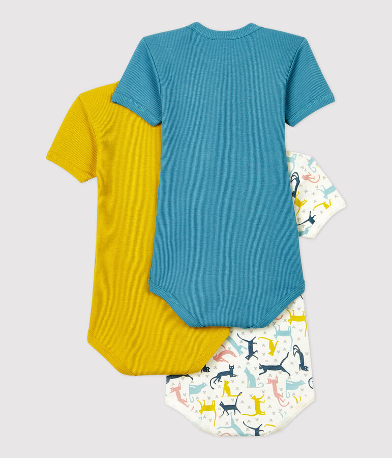 Lot de 3 bodies manches courtes chats b&eacute;b&eacute; en coton et lyocell multicouleur